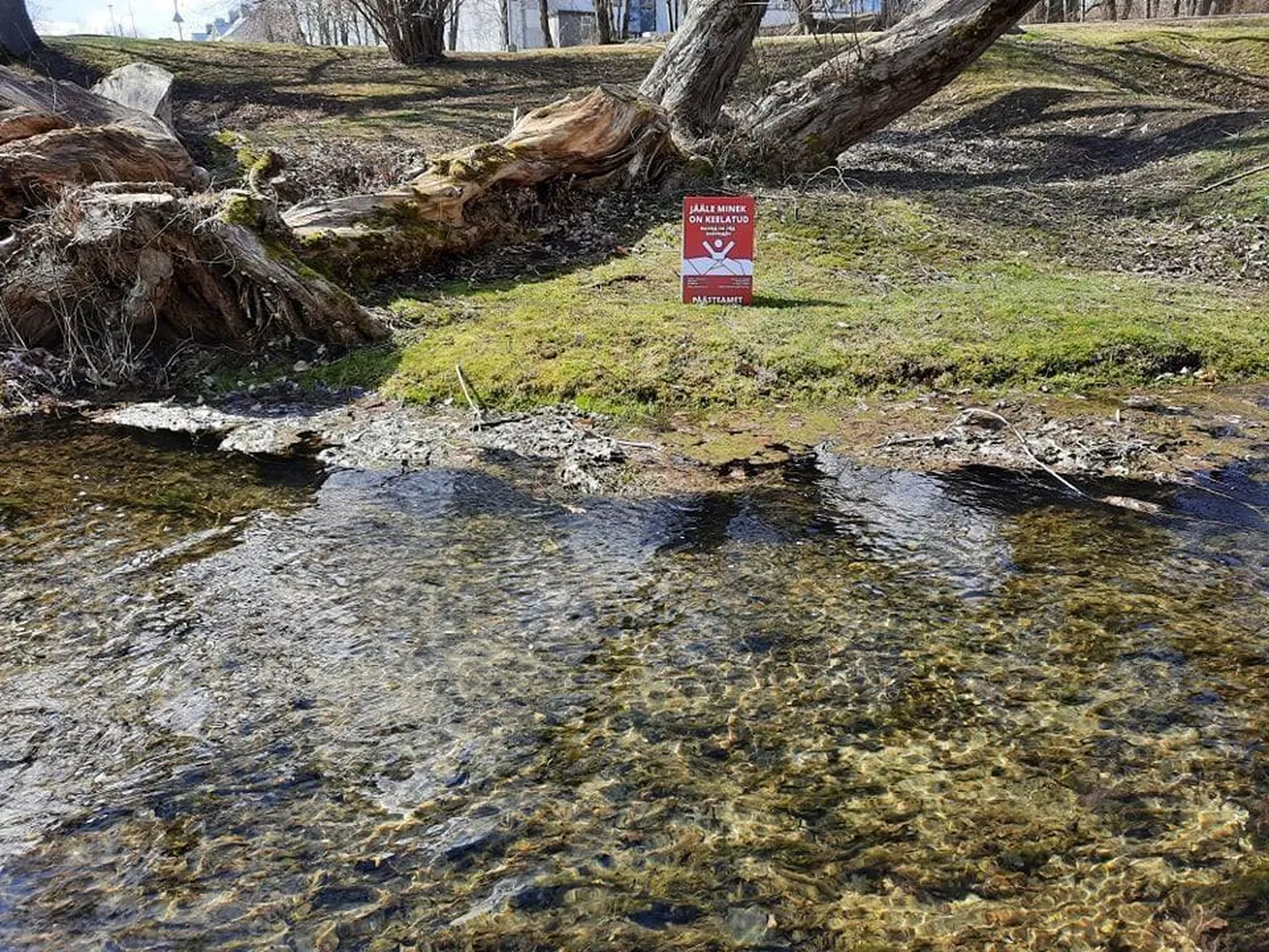 Vee tänava pargis näeb hoiatavat silti.