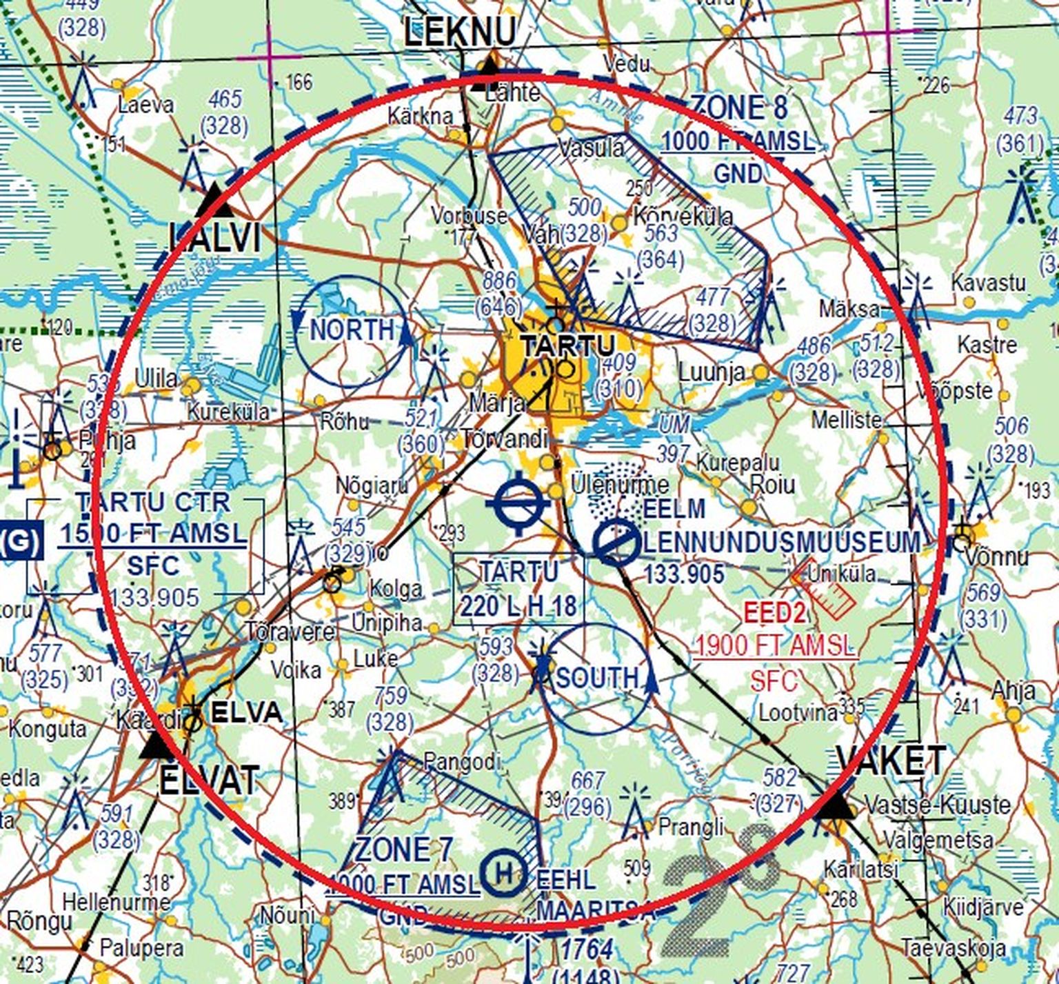 Lend ajutises piirangualas EER2243 (ring raadiusega 11NM, keskpunkti koordinaadid 581827N 0264113E, kõrgus kuni 400 jalga AGL ehk 120 meetrit maapinnast) tuleb kooskõlastada politsei- ja piirivalveametiga.
