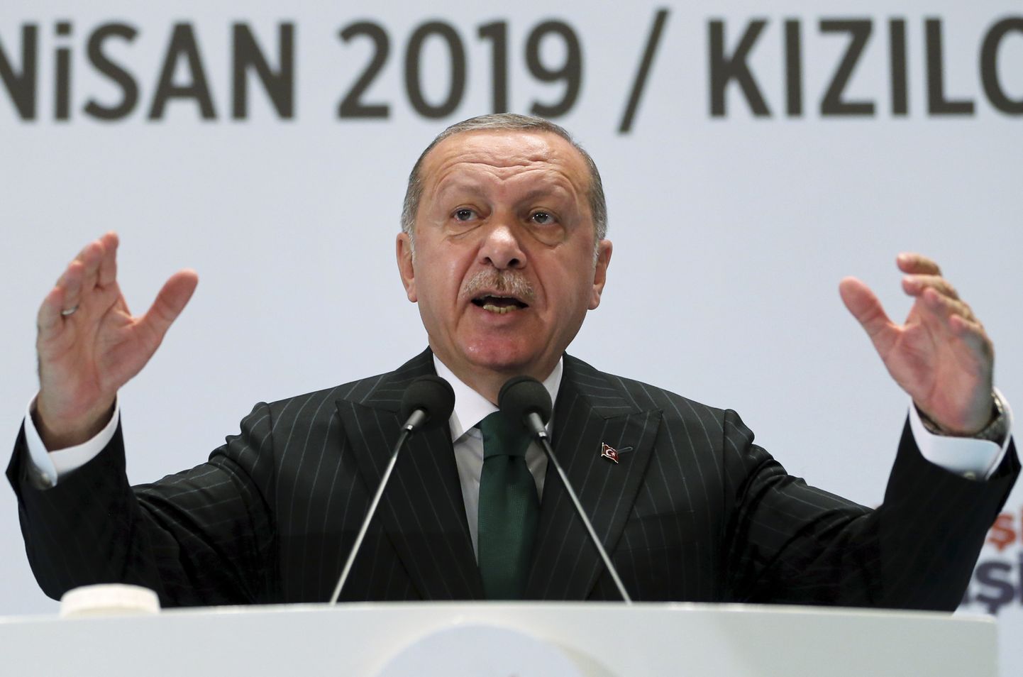 Türgi president Recep Tayyip Erdoğan laupäeval riigi põhjaosas Kizilcahamamis oma erakonna Õigluse ja Arengu Partei (AKP) kohtumisel.