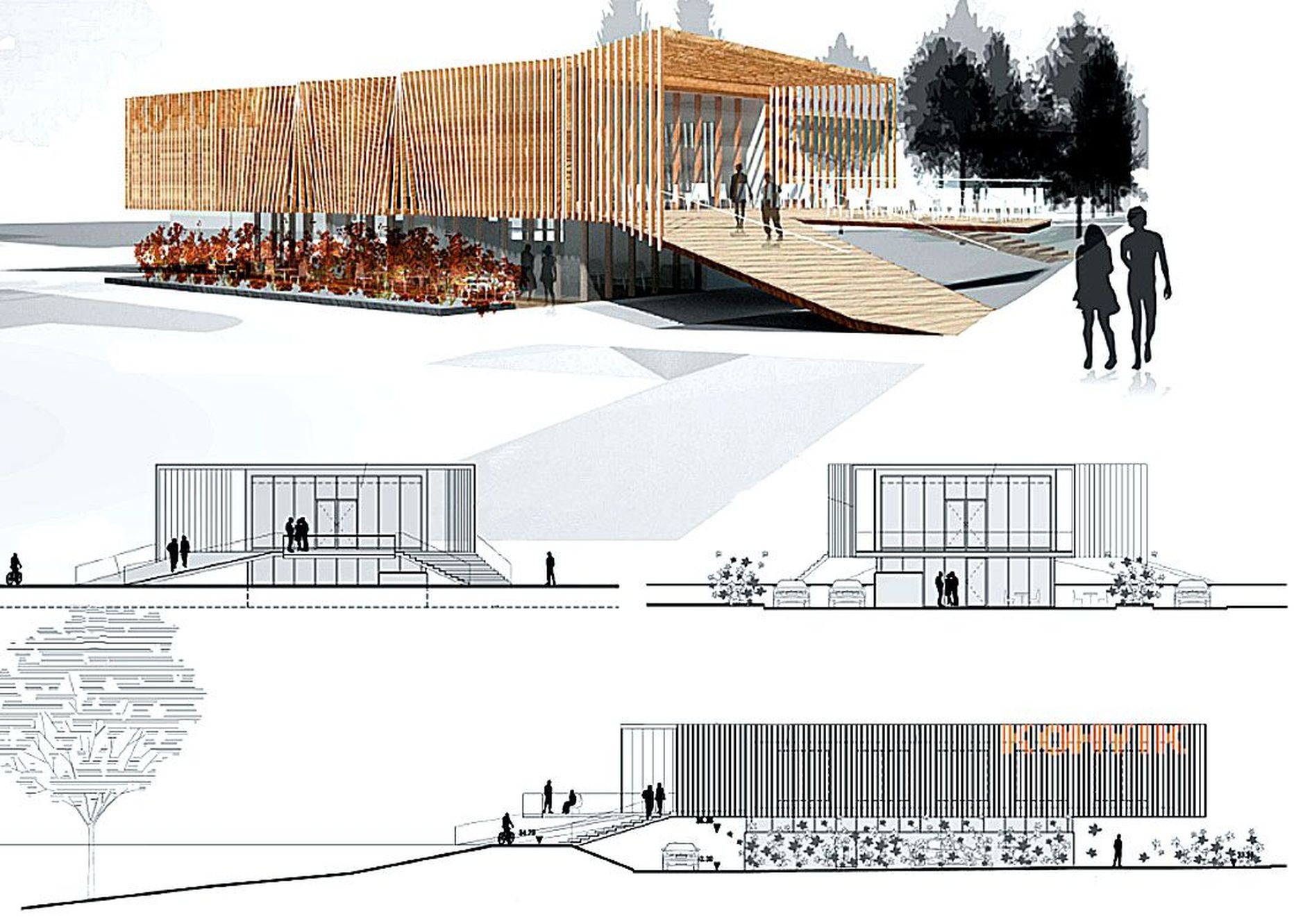Arhitektuuribüroo Kavakava lahendus rüütab Fortuuna 3 krundile rajatava söögikoha puitsõrestikku.