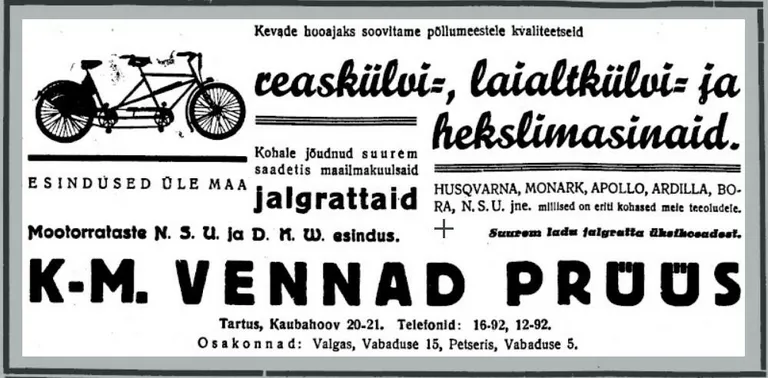 Reklaam ajalehes 29. aprillil 1938.