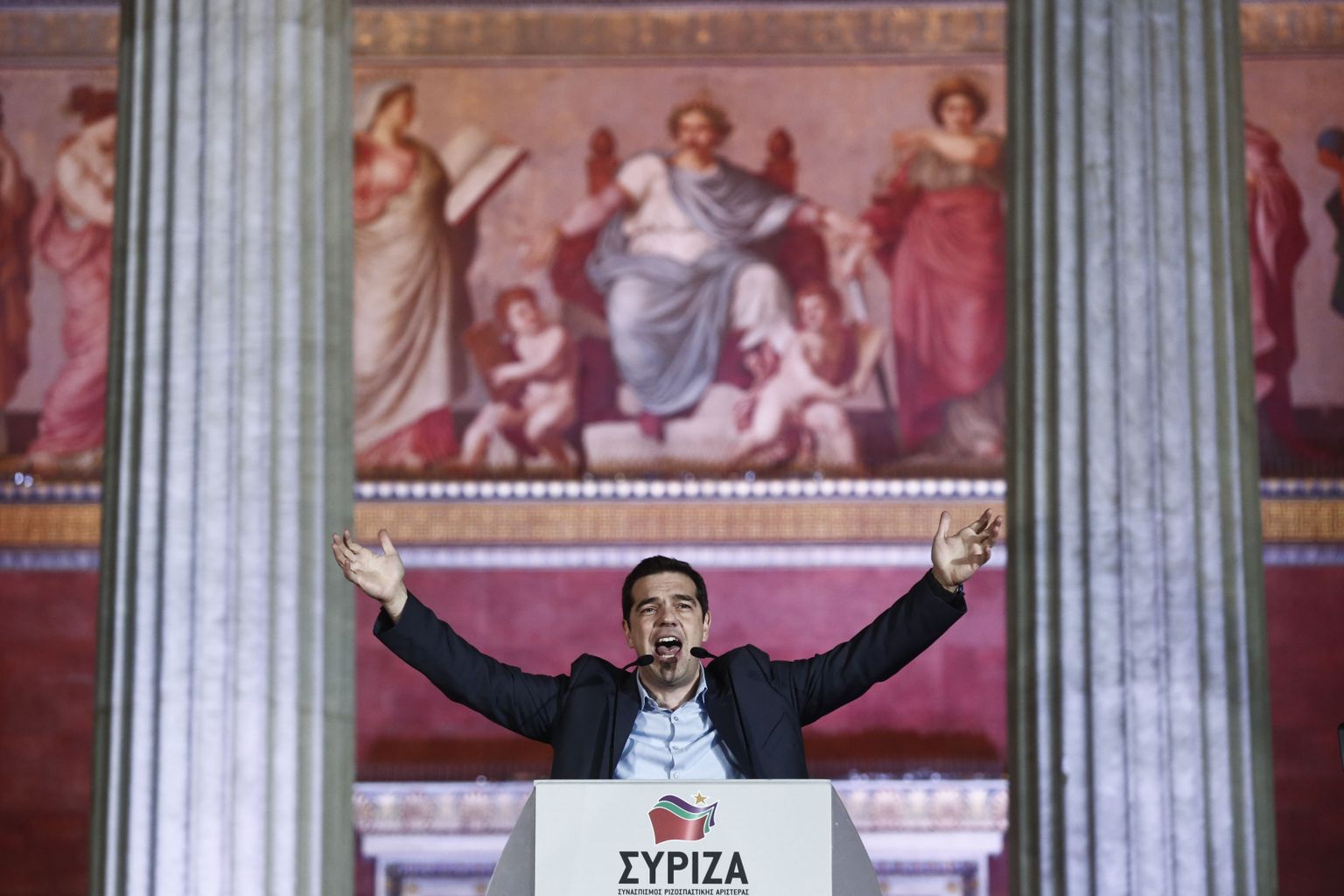 Syriza liider Alexis Tsipras pidamas Ateenas toetajatele võidukõnet.