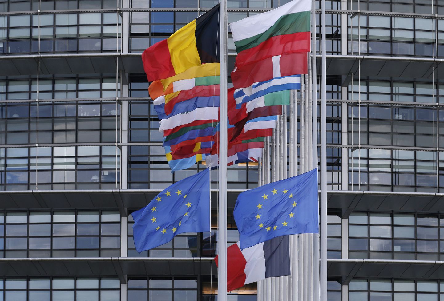 Флаги стран-членов Европейского парламента у здания ЕП.