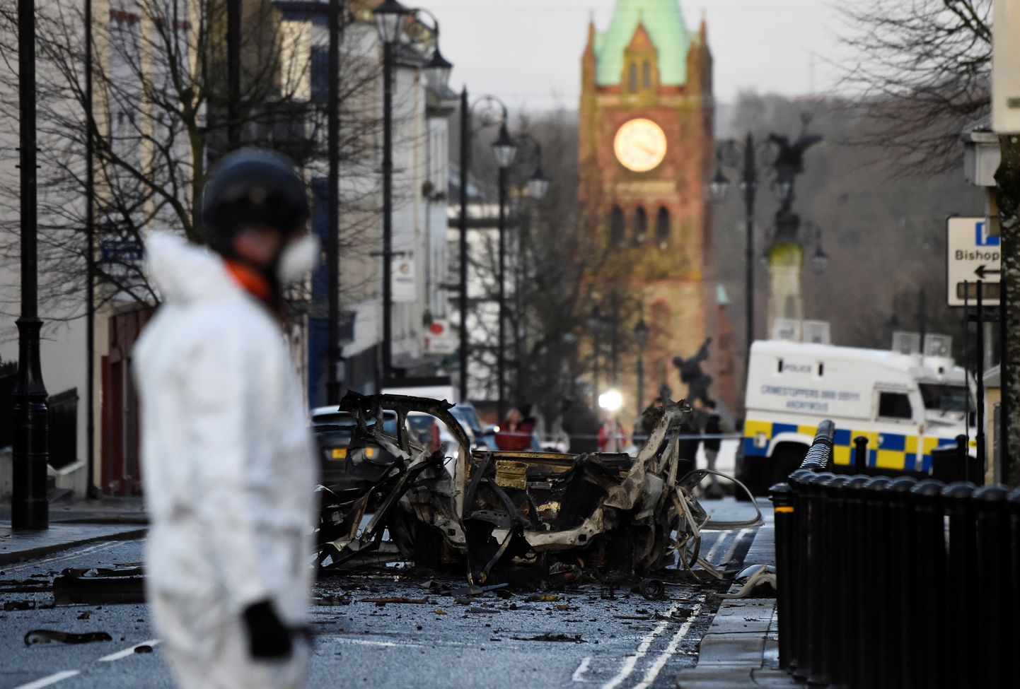 Põhja-Iirimaal aset leidnud autopommiplahvatuse sündmuspaik.