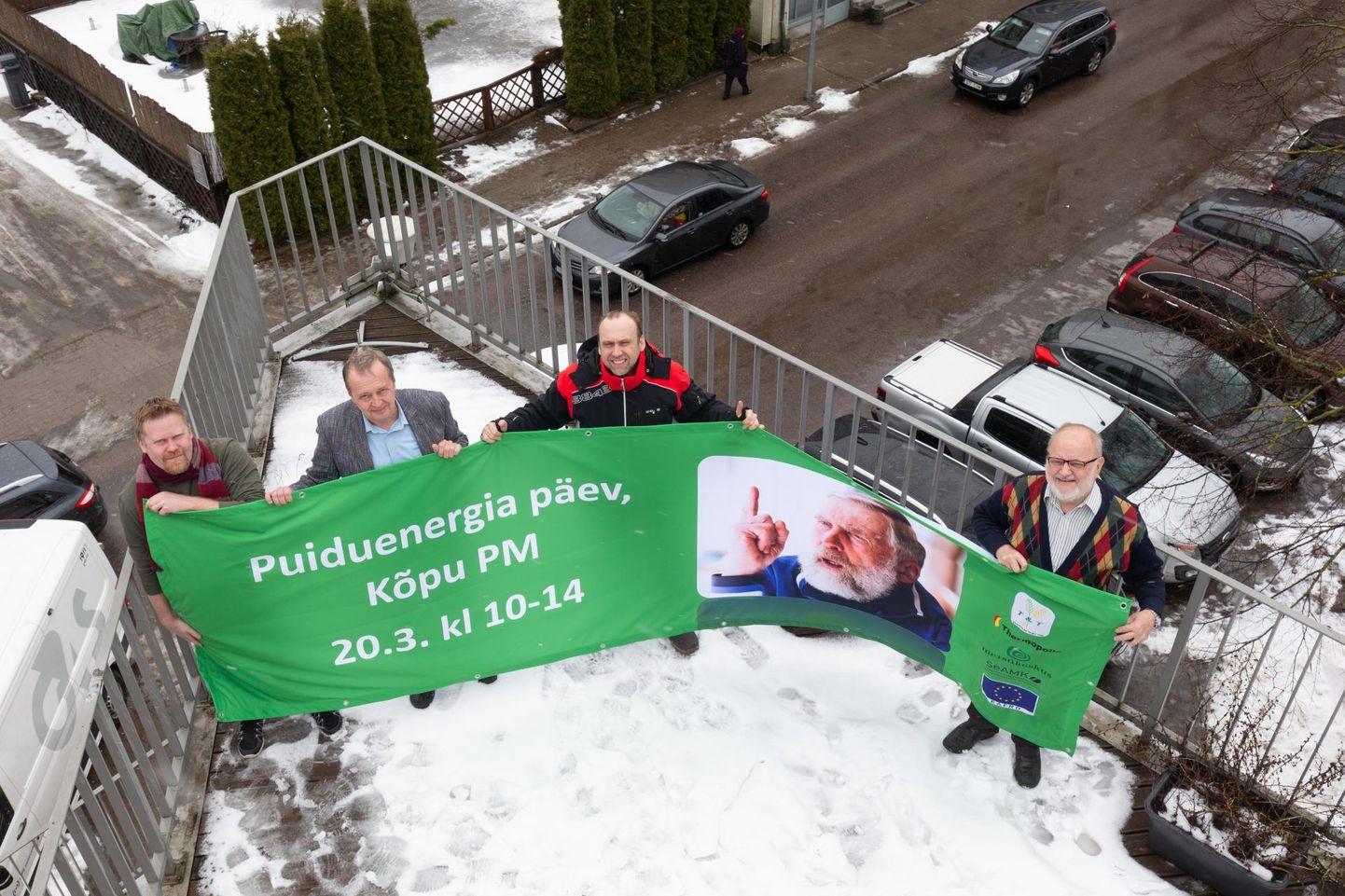 20. märtsil tutvustatakse uudset soojuse müügi võimalust Kõpu puiduenergiapäeval, kuhu tuleb puid lõhkuma ka Soome olümpiakangelane Juha Mieto. Tatu Viitasaari (vasakult), Lembit Lepasalu, Juha Viirimäki ja Väino Poikalainen panid sellekohase teate üles ka Kõppu.