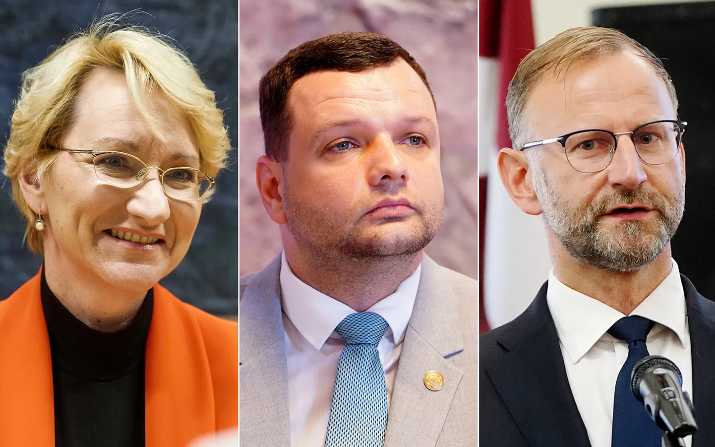 Jaunie ministri: izglītības un zinātnes ministre Dace Melbārde, labklājības ministrs Reinis Uzulnieks un satiksmes ministrs Atis Švinka.