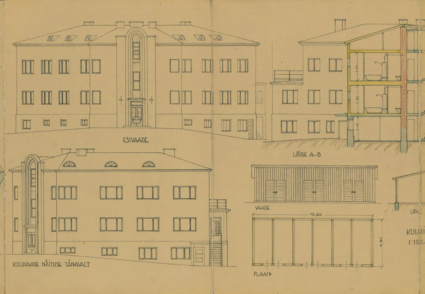 Funktsionalistliku V-kujulise elamu kavandas 1939. aastal Kreutzwaldi ja Näituse tänava ristmikule insener Villem Muda.