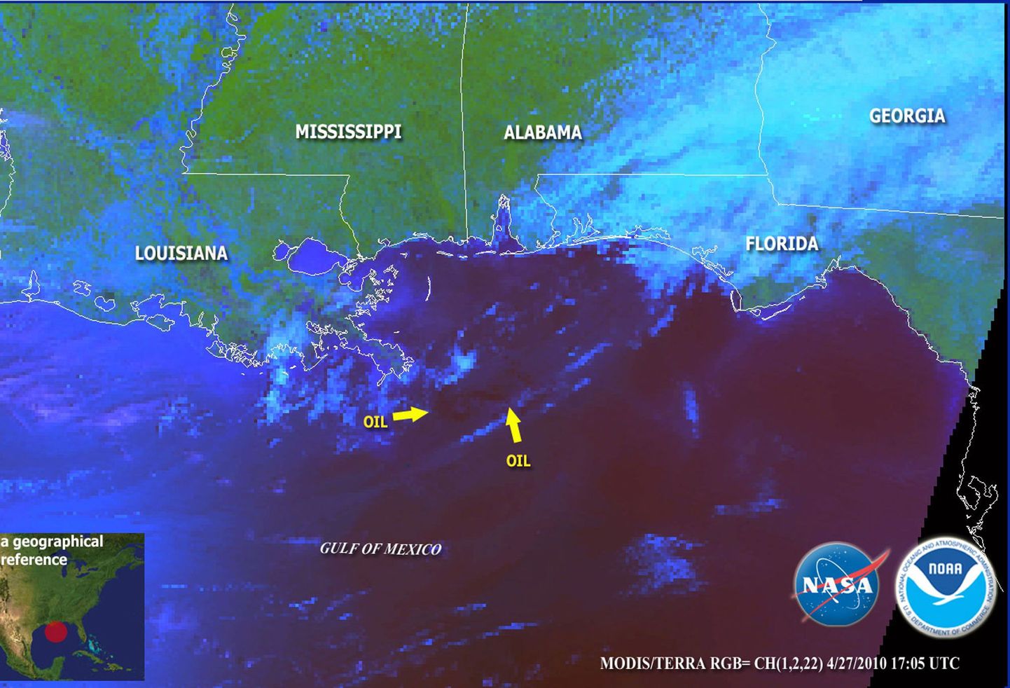 Kosmoseagentuuri NASA fotol on naftalaik märgitud ära nooltega.