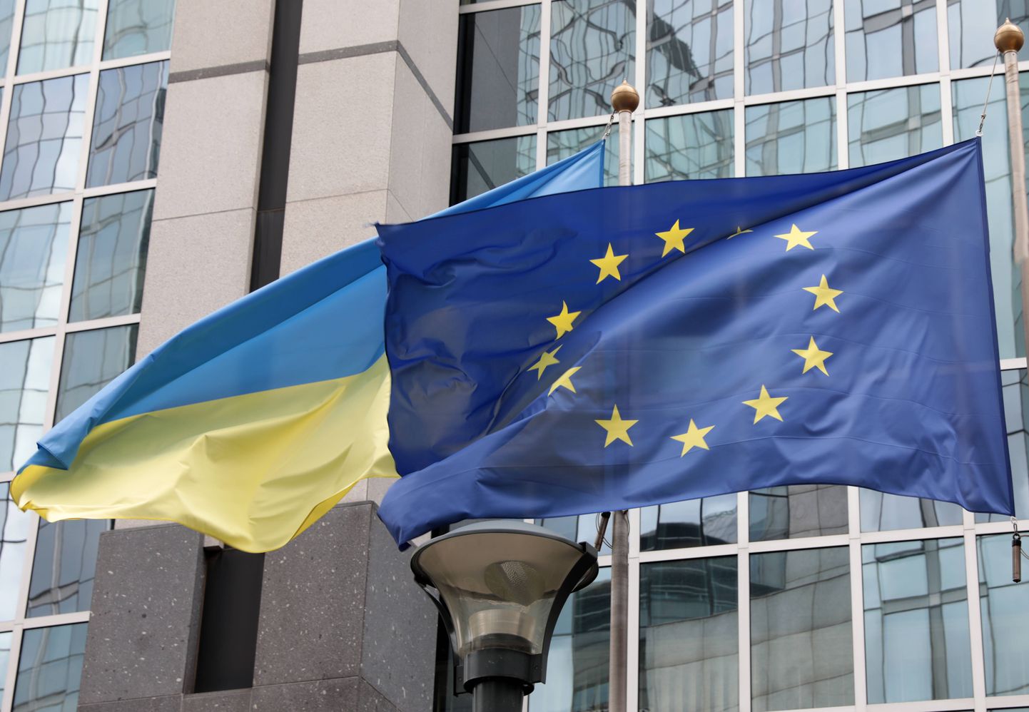 Euroopa Liidu ja Ukraina lipud.