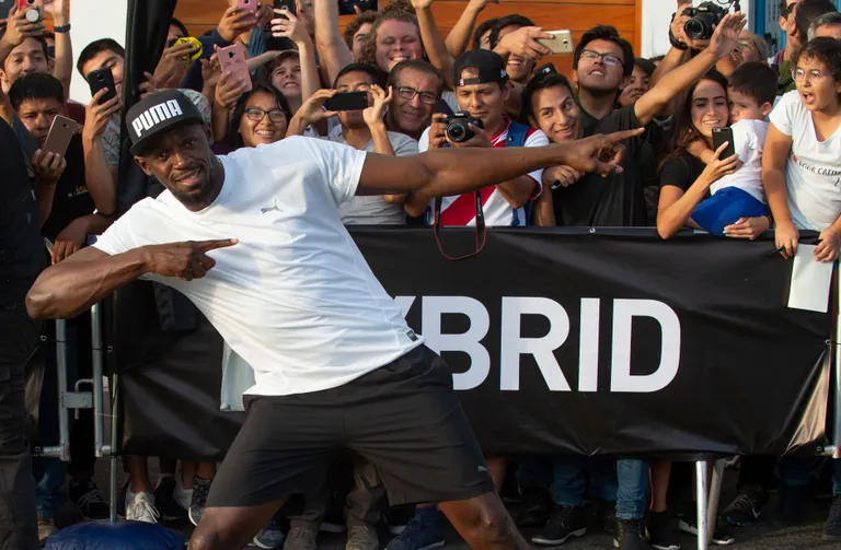 Usain Bolt tegemas 2. aprillil Limas oma kuulsat piksepoosi