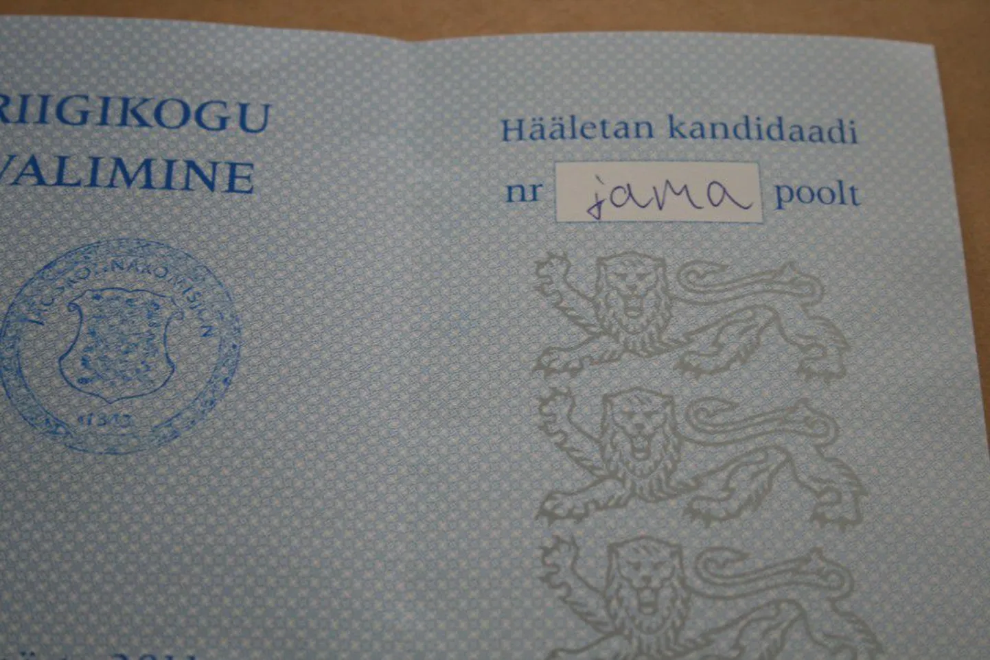 Kehtetu hääletussedel Valgamaal.
