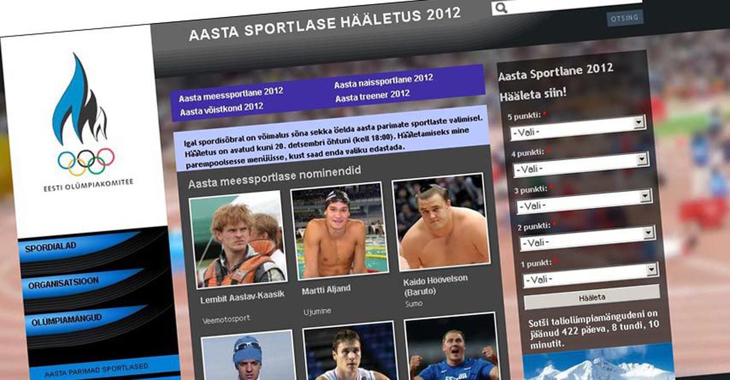 Aasta parimate poolt saab hääletada Eesti olümpiakomitee veebilehel.
