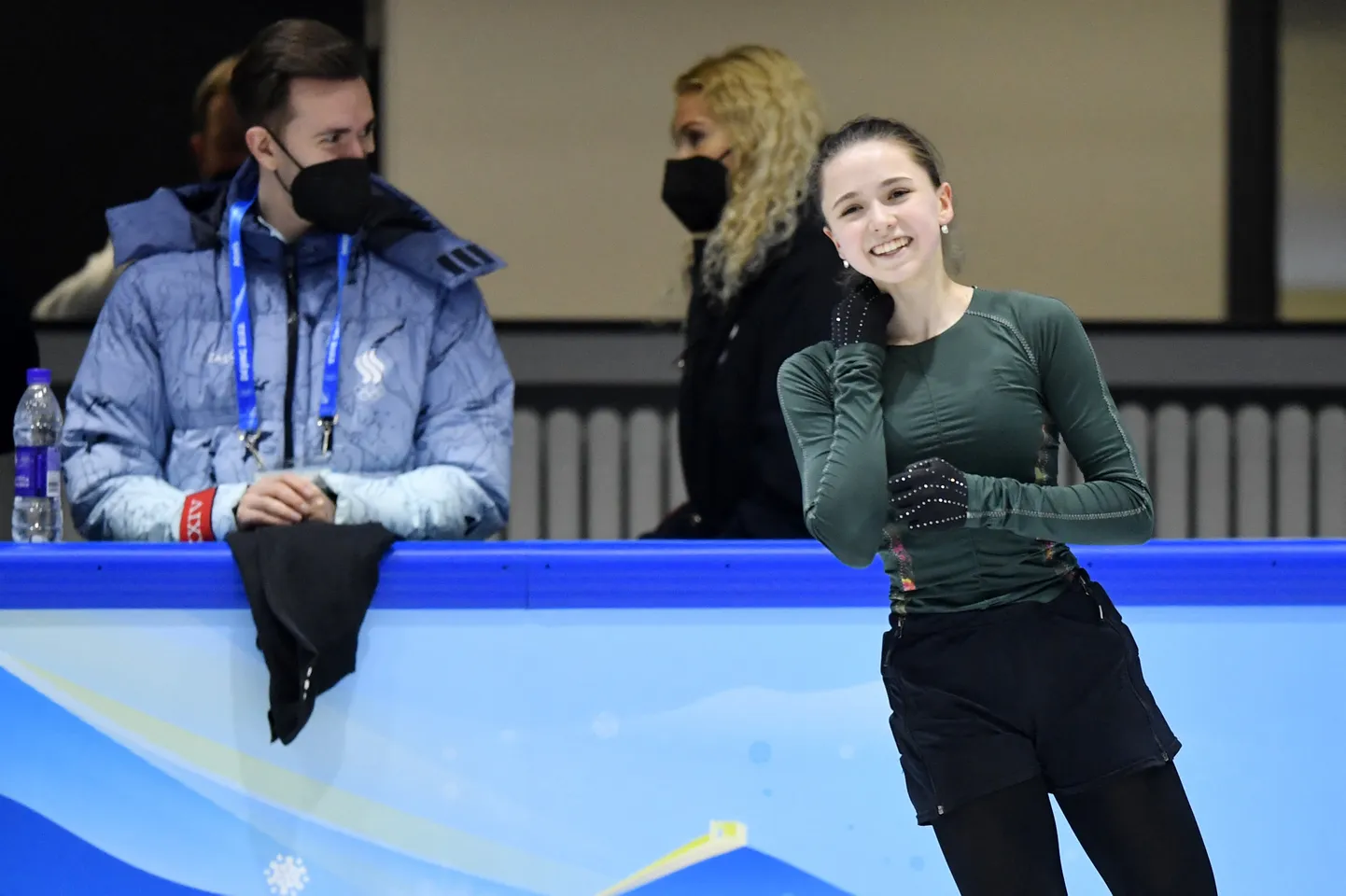 Камила Валиева на тренировке, Пекин.