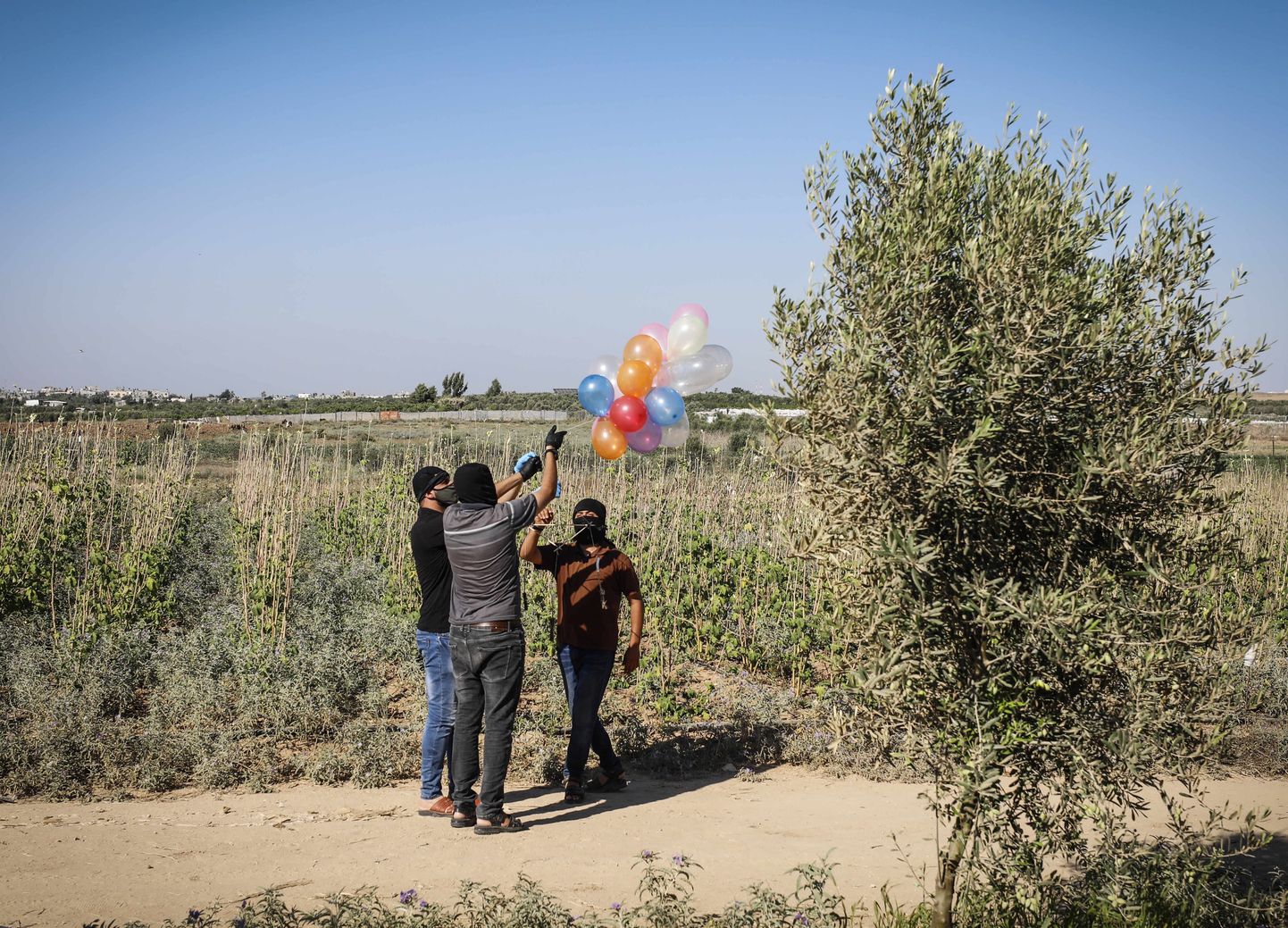Palestiinlased Gazas süüteõhupalle lennutamas.