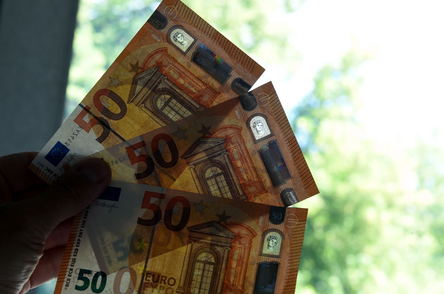 50 eiro banknotes.
