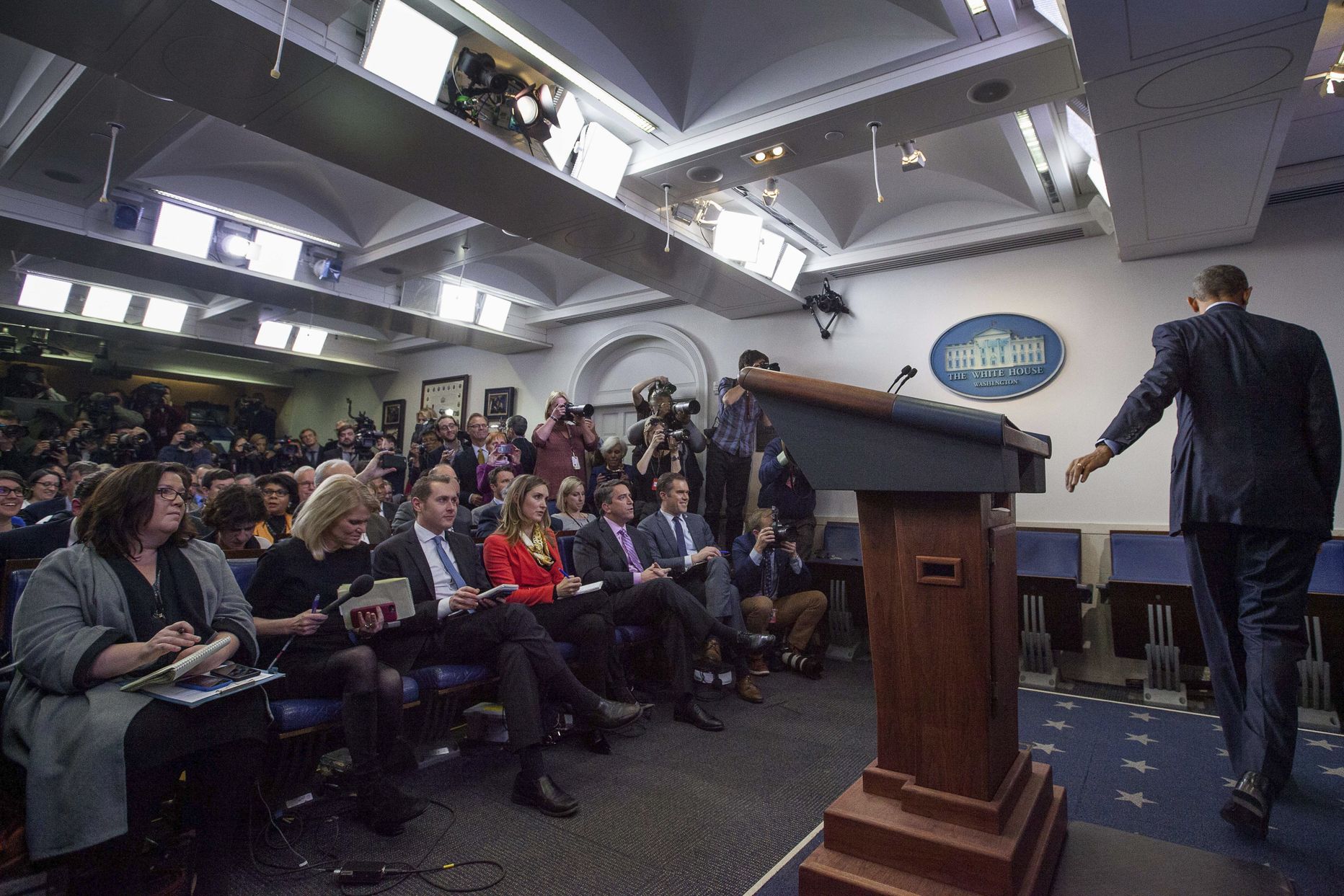 Valge Maja pressiruum ja president Barack Obama