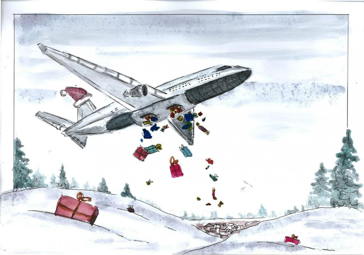 Emilia Piirmäe joonistusest saab lennuakadeemia jõulukaart.