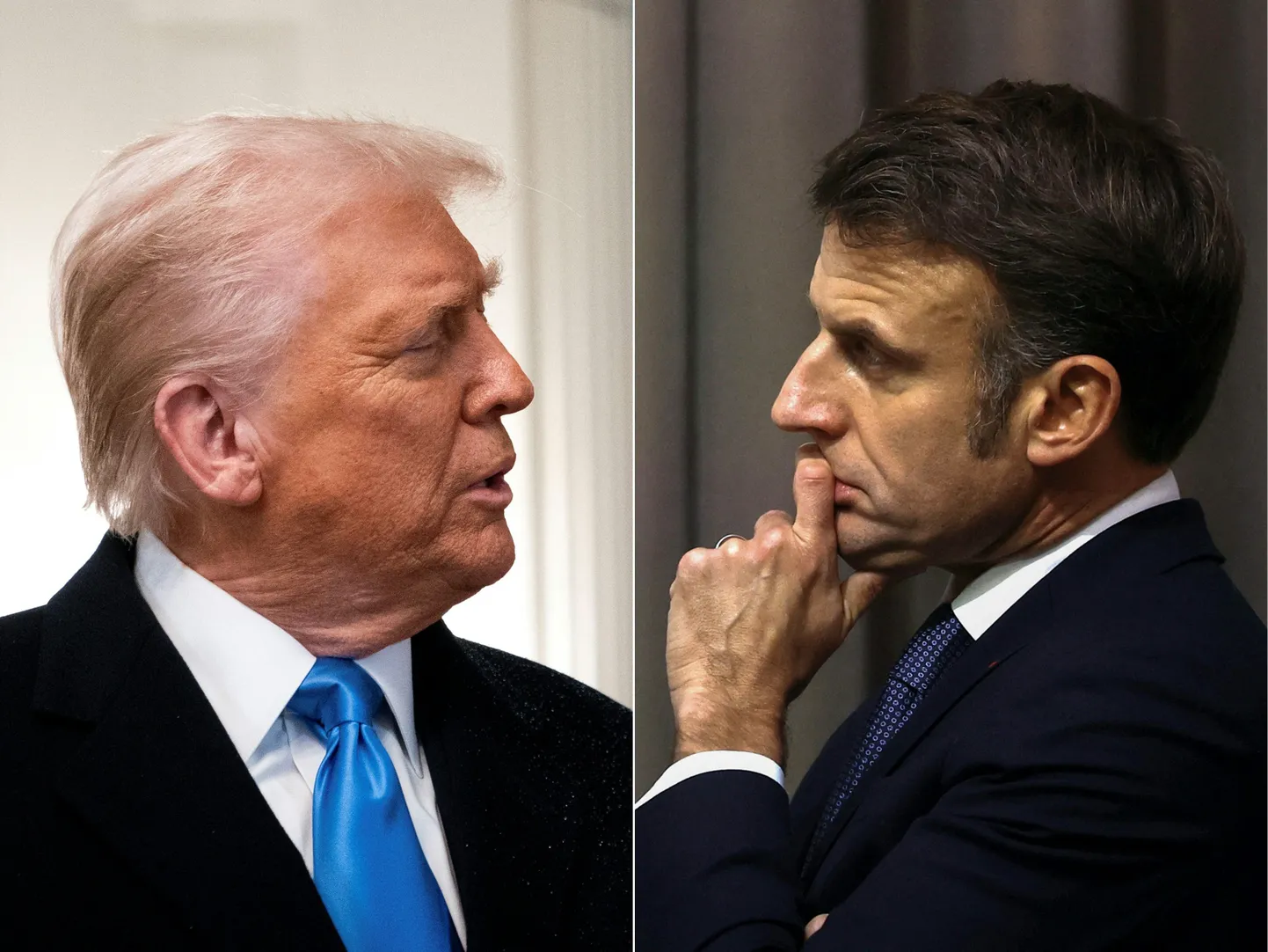 US President Donald Trump in Washington on February 11, 2025, and French President Emmanuel Macron in Paris on February 13, 2025.