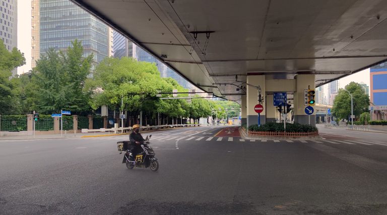Shanghai on tühi ja autod peaaegu kadunud. Reeglid varieeruvad linnaosade kaupa: mõnes piirkonnas pole inimesed kaua majast välja saanud, teisal lubatakse tulla värske õhu kätte kolmeks tunniks ööpäevas.