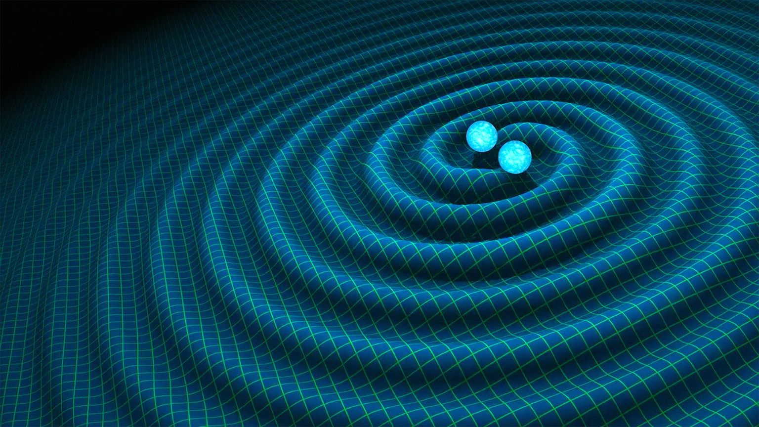 Kunstniku kujutis neutrontähtede kokkupõrkel tekkivatest gravitatsioonilainetest.