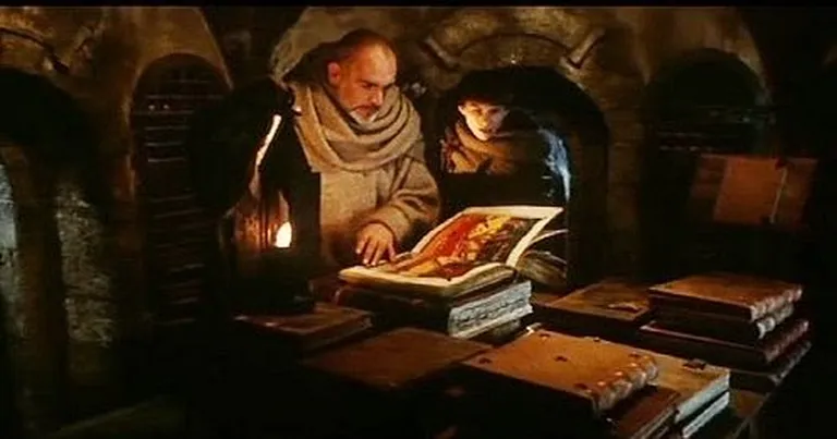 Kaader filmist «Roosi nimi». Sean Connery (vasakul) ja Christian Slater