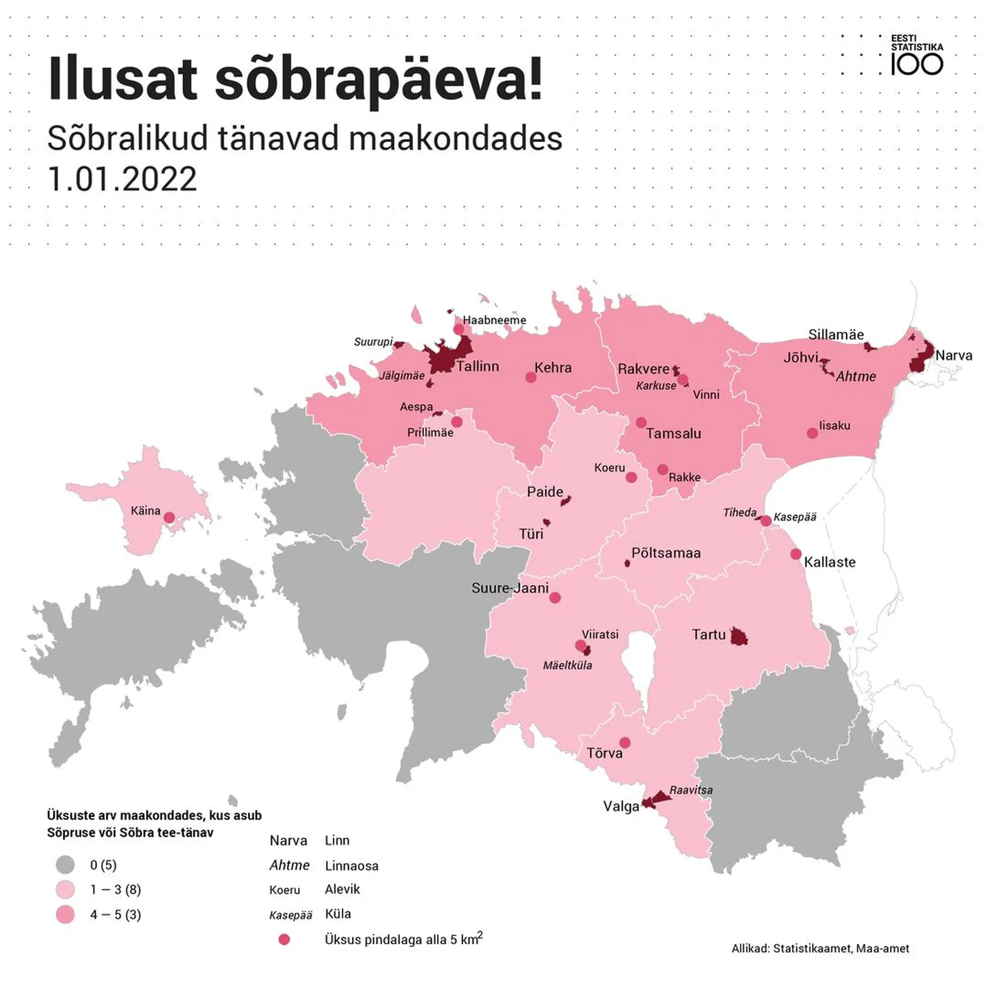 Sõbralike nimedega tänavate kaart.