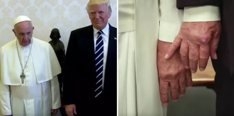 Töödeldud videokaader Donald Trumpist ja paavst Franciscusest
