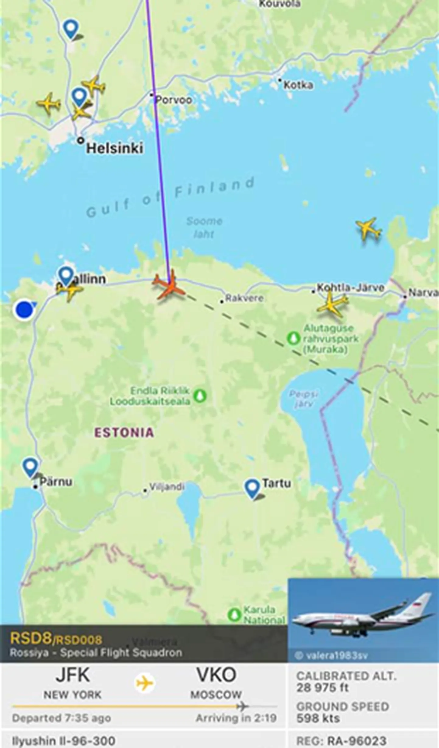 Предполагаемый маршрут кремлевского самолета в веб-среде Flightradar утром 25 сентября.
