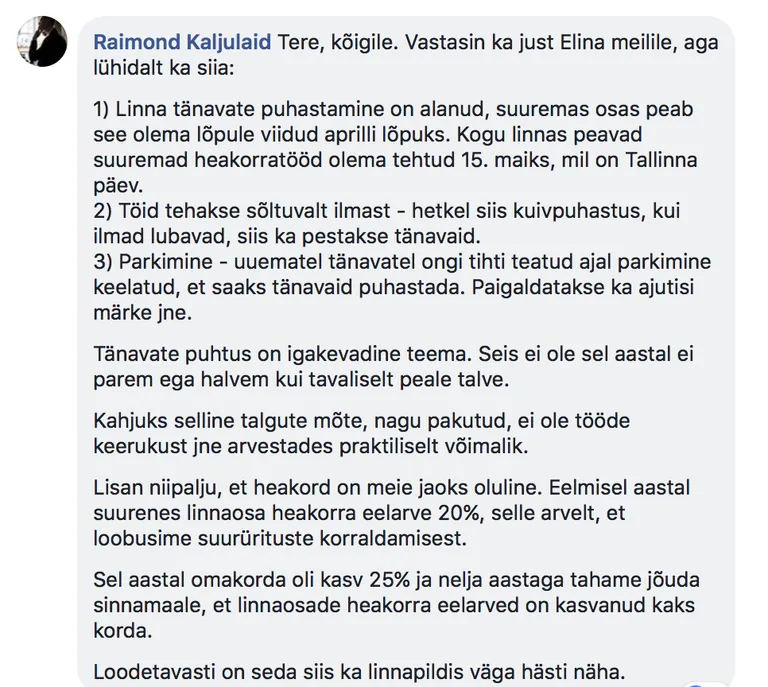 Linnaosavanema Raimond Kaljulaidi vastus