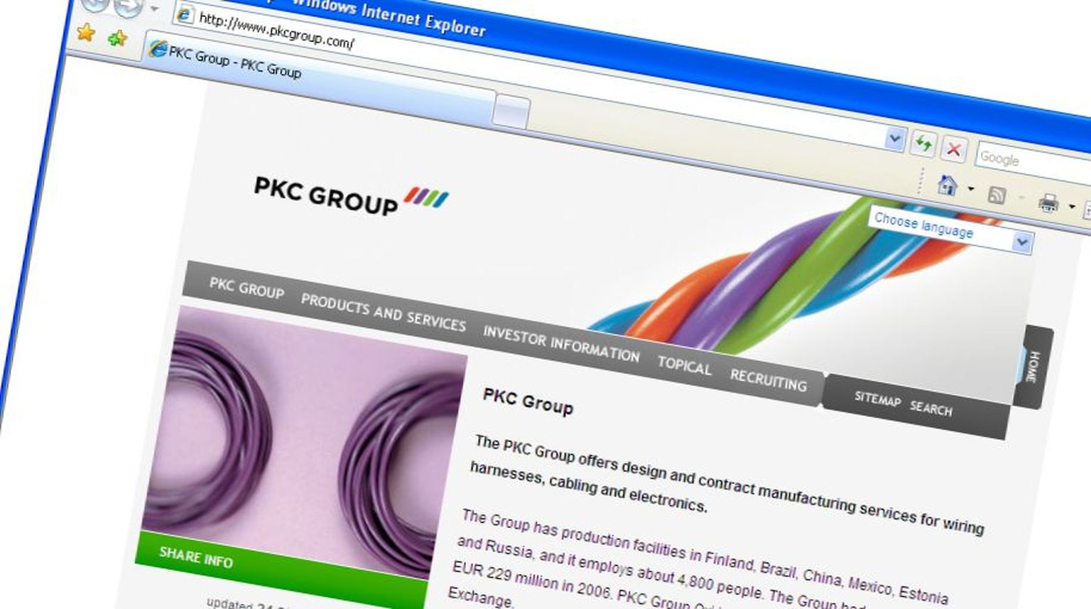 PKC Grupi kodulehe fragment.