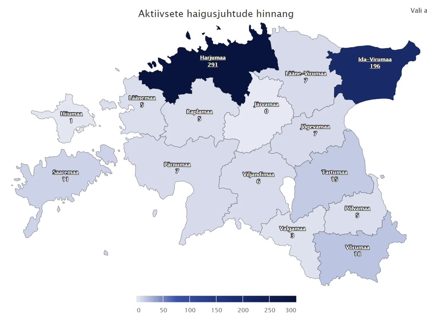 Aktiivsete haigusjuhtumite arv 12.10.2020 seisuga