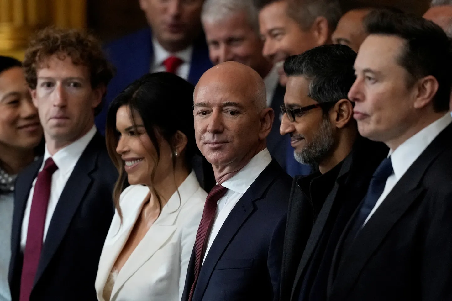 Nemad olid Trumpi esimese 100 päeva suured kaotajad: (vasakult) Mark Zuckerberg, Jeff Bezos, Sundar Pichai and Elon Musk president Trumpi inauguratsioonitseremoonial.