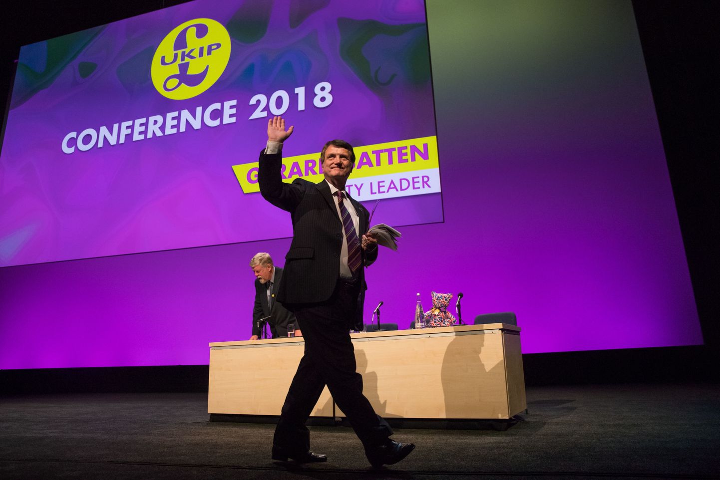 UKIPi juht Gerard Batten parteikoneverentsil Birminghamis.