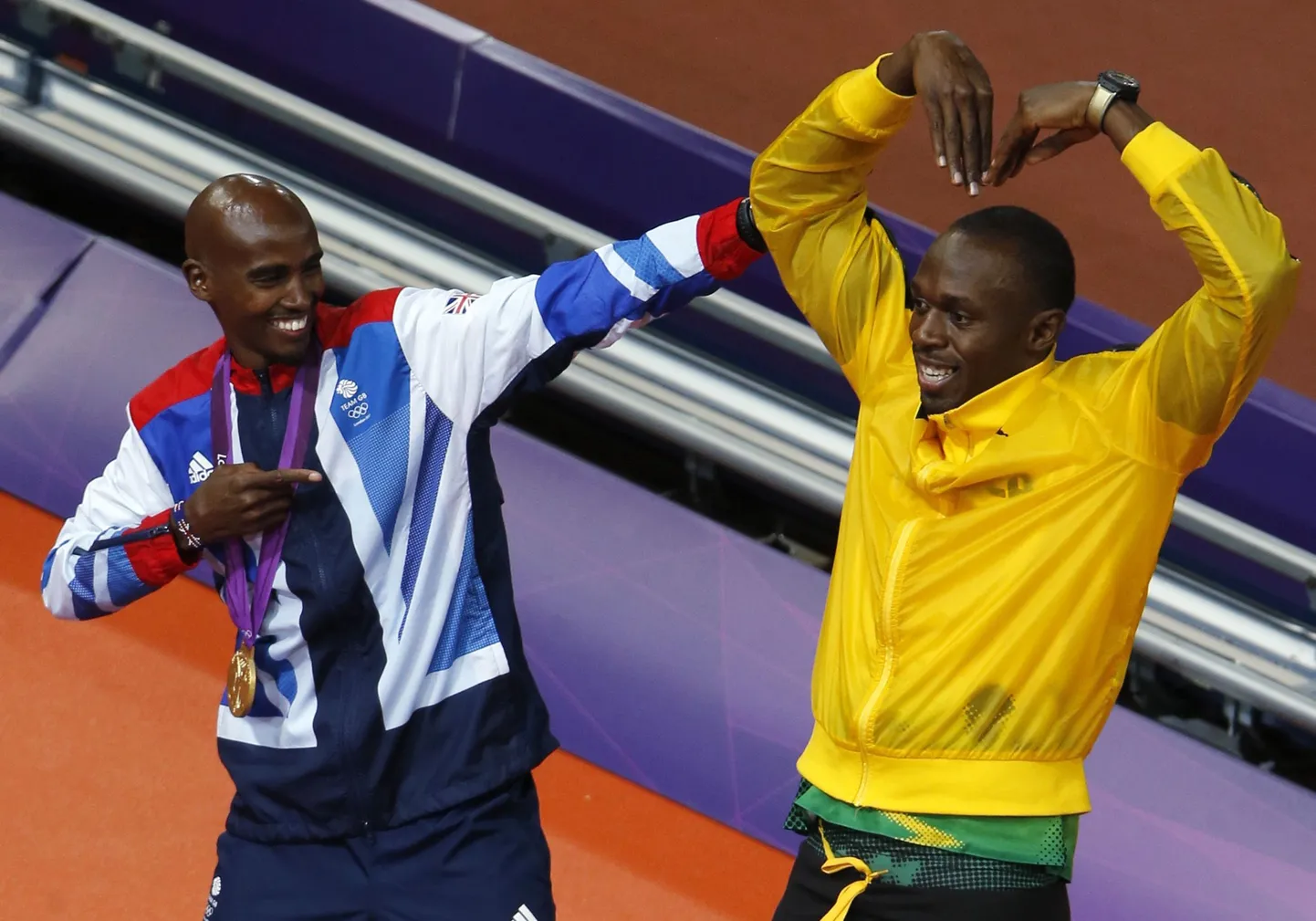 Mo Farah (vasakul) ja Usain Bolt.