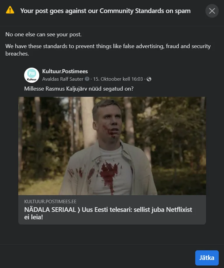 Facebookile ei meeldi sarja «Süü» arvustus.