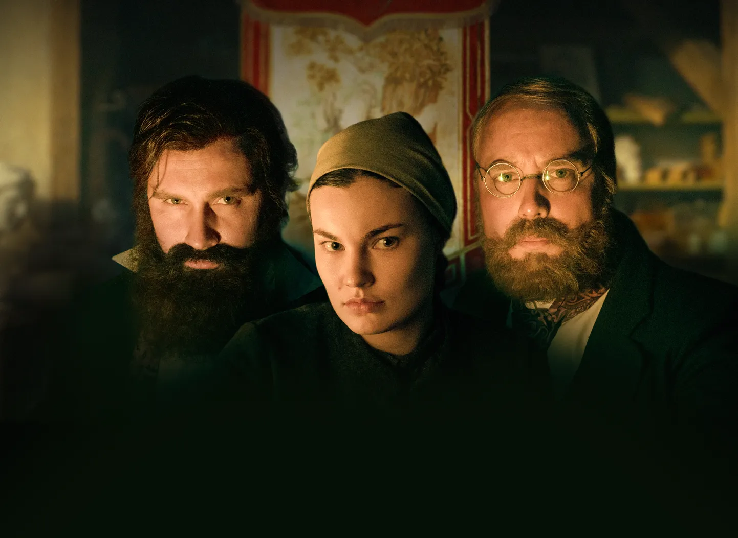 Andris Bulis (Rihards Tomsons), Marta Lovisa Jančevska (Anna Līdumnieks) un Ainārs Ančevskis (Jānis Frīdrihs Baumanis) režisora Māra Martinsona filmā "Zeme, kas dzied".