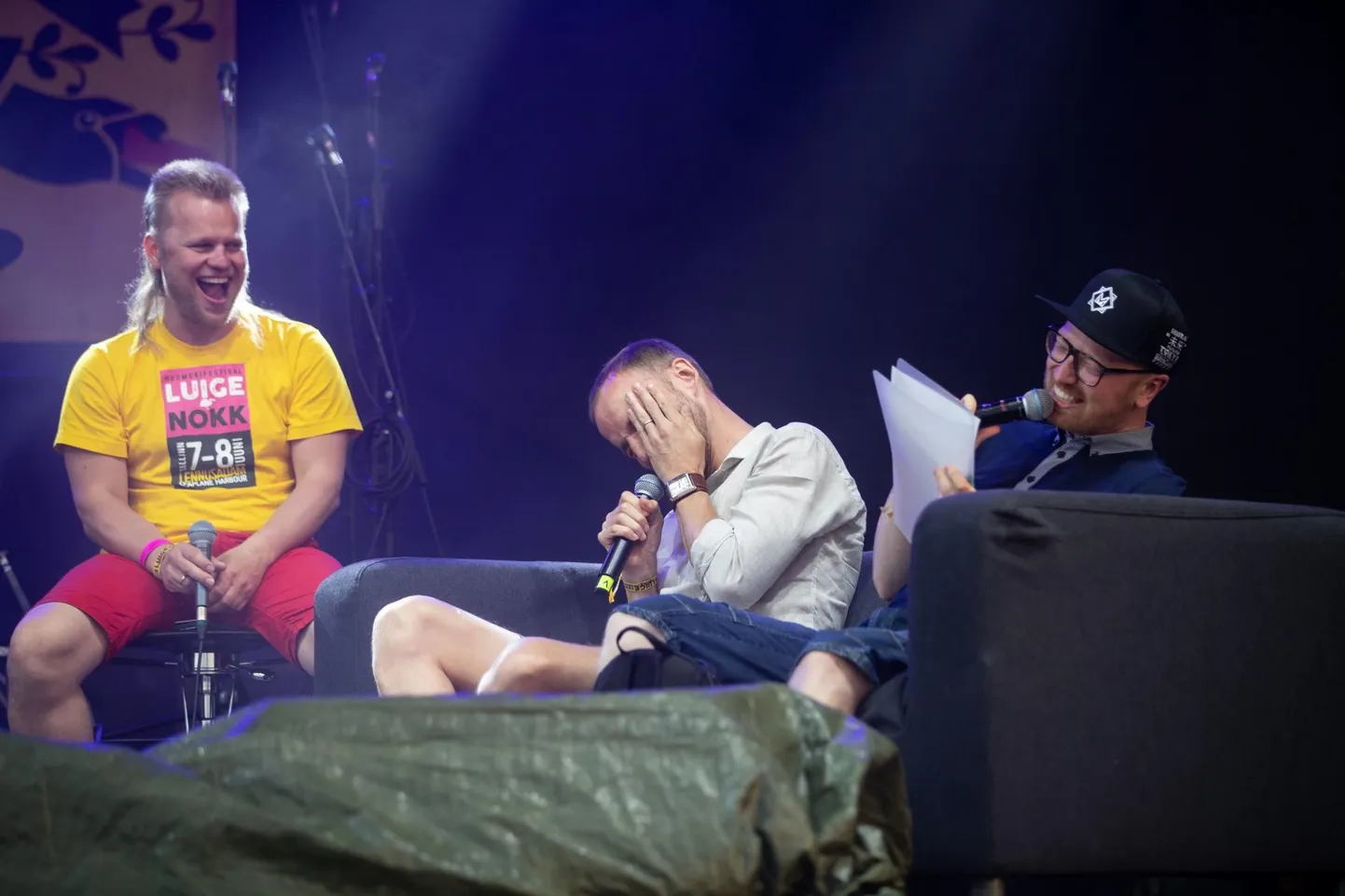 Kümme aastat tagasi naerutasid Ott Sepp ja Märt Avandi rahvast «Eesti laulu» vahepaladega «Pean saama Eurovisioonile», nüüd oli aeg seda meenutada. Fotol Indrek Vaheoja, Märt Avandi ja Mart Normet.