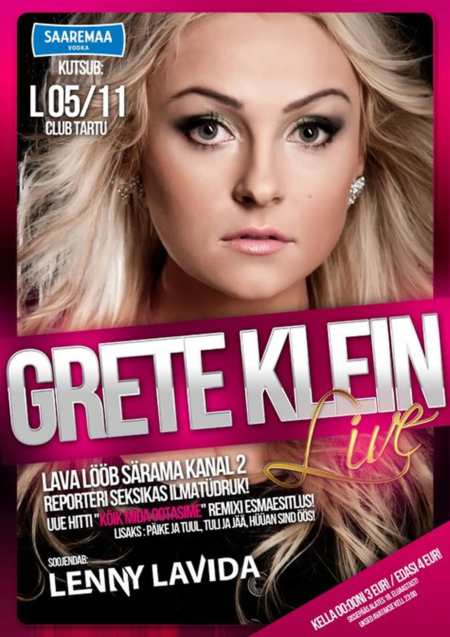 Grete Klein ja Lenny Lavida sel laupäeval Club Tartus!