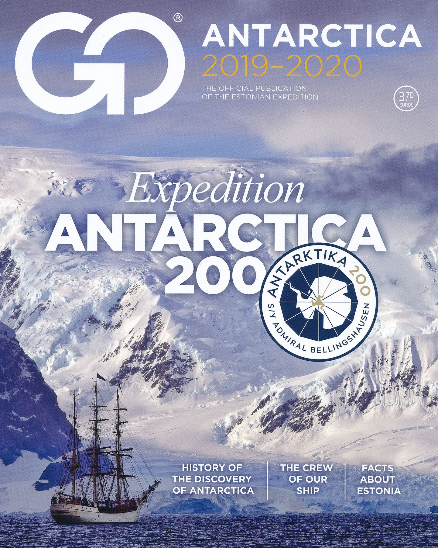 ANTARKTIKA 200: Trükis tutvustab Antarktikat, selle uurijaid, laeva Admiral Bellingshausen meeskonda ja reisiseltskonda.