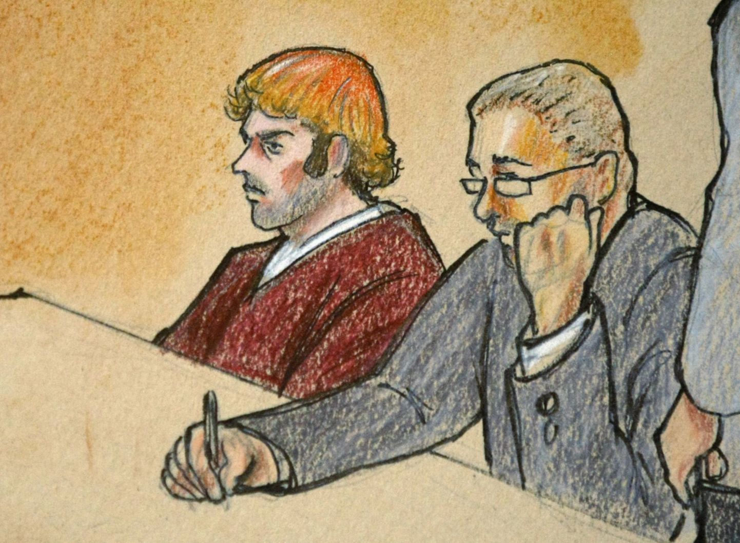 James Holmes (vasakul) kohtusaalis