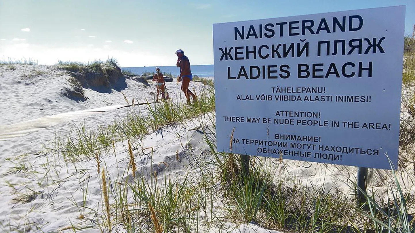 Osale meestest ei mõju kolmekeelne naisterannast teavitav silt hoiatuse, vaid kutsena.