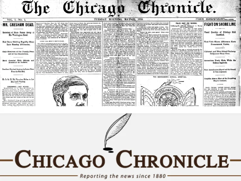 Логотип настоящей и фальшивой газеты Chicago Chronicle.