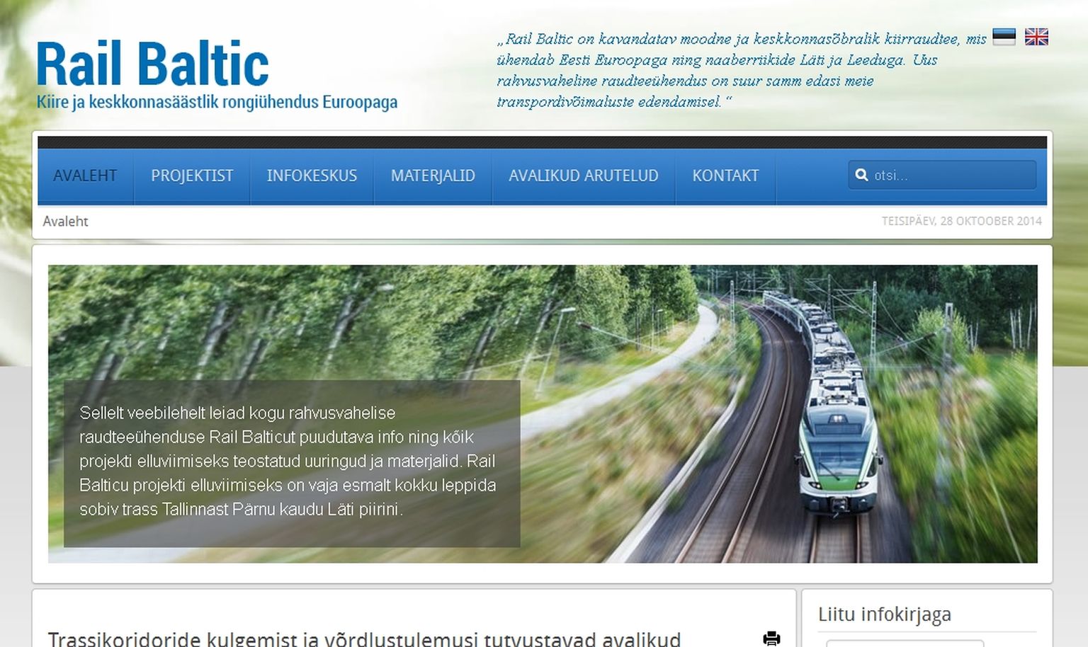Majandusministeeriumi koostatud Rail Balticu koduleht.