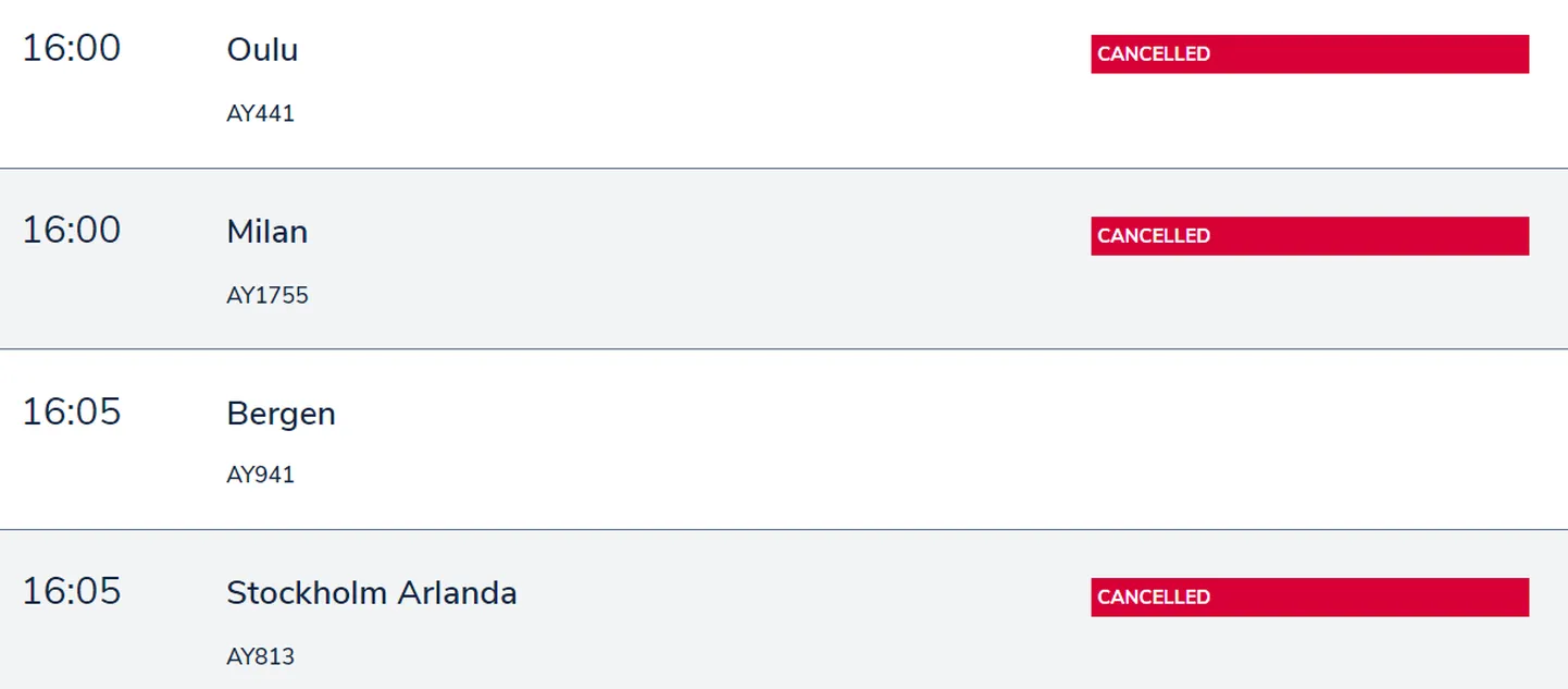 Paljud Vantaa lennujaamast väljuma pidavad lennud on tühistatud.