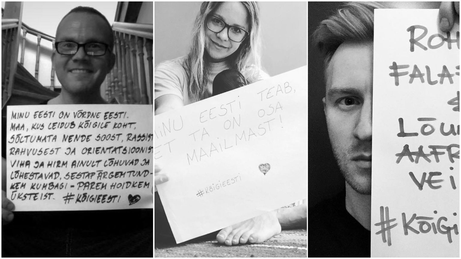 Sotsiaalmeedias leviv teemaviide «Kõigi Eesti», piltidel Lauri Liiv, Marilyn Jurman ja Ewert Sundja.