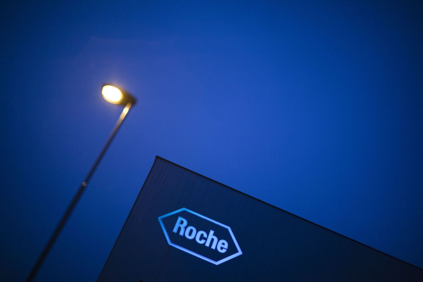 Šveitsi ravimifirma Roche'i logo firma hoone seinal.
