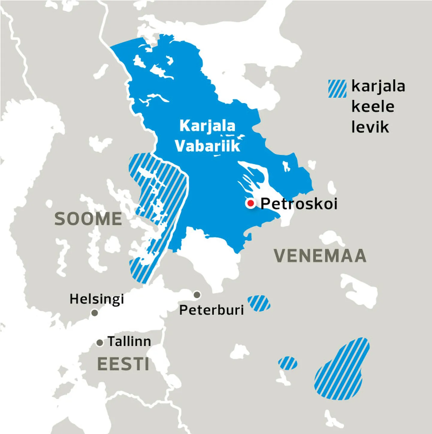 Karjala vabariik ja karjala keele leviala.