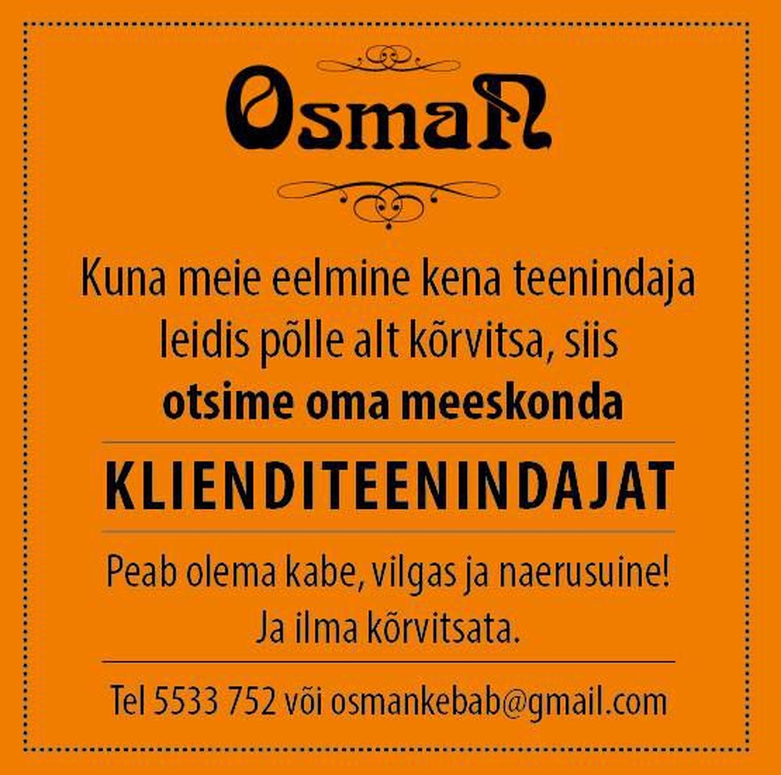 «Osman» Kebabi töökuulutus.