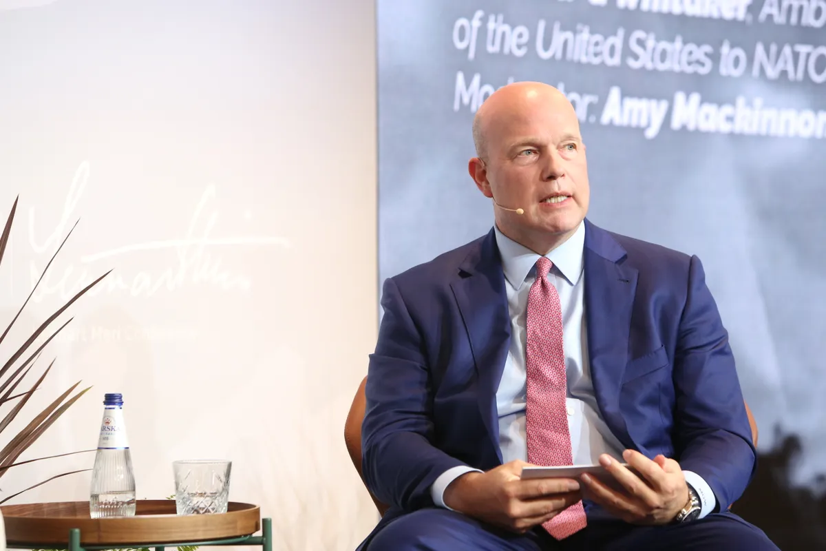 Matthew G. Whitaker addresses the audience at the Lennart Meri Conference on May 16.