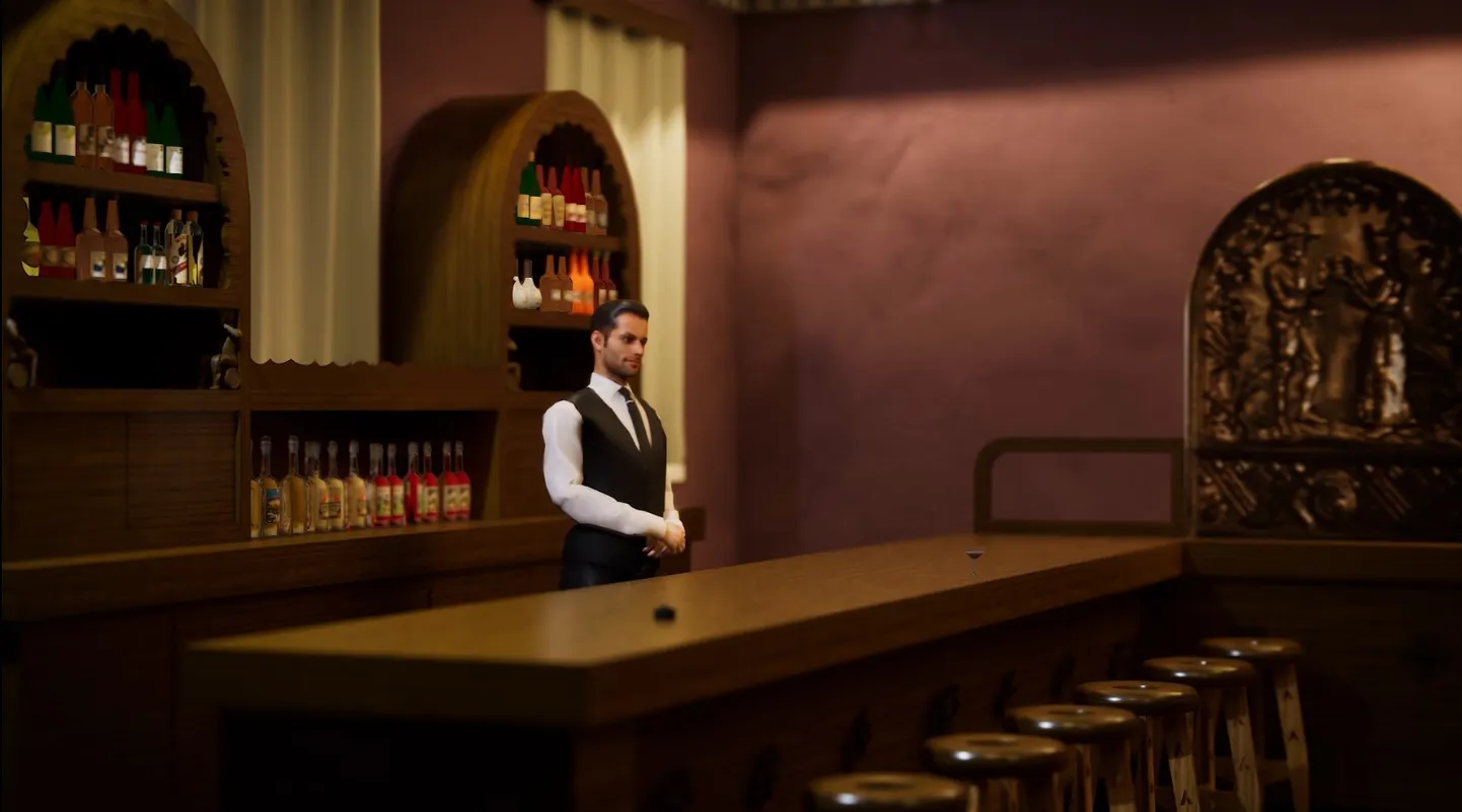 В баре подвального этажа дворца: во время прогулки во времени можно даже заказать у бармена напиток.